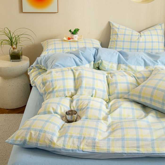 91家纺网 家纺一手货源 找家纺 优米家纺 2025新款色织全棉纯棉40支水洗四件套及床单系列-四件套 欢乐歌兰