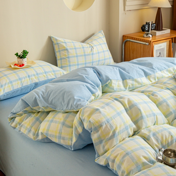 91家纺网 家纺一手货源 找家纺 优米家纺 2025新款色织全棉纯棉40支水洗四件套及床单系列-四件套 欢乐歌兰