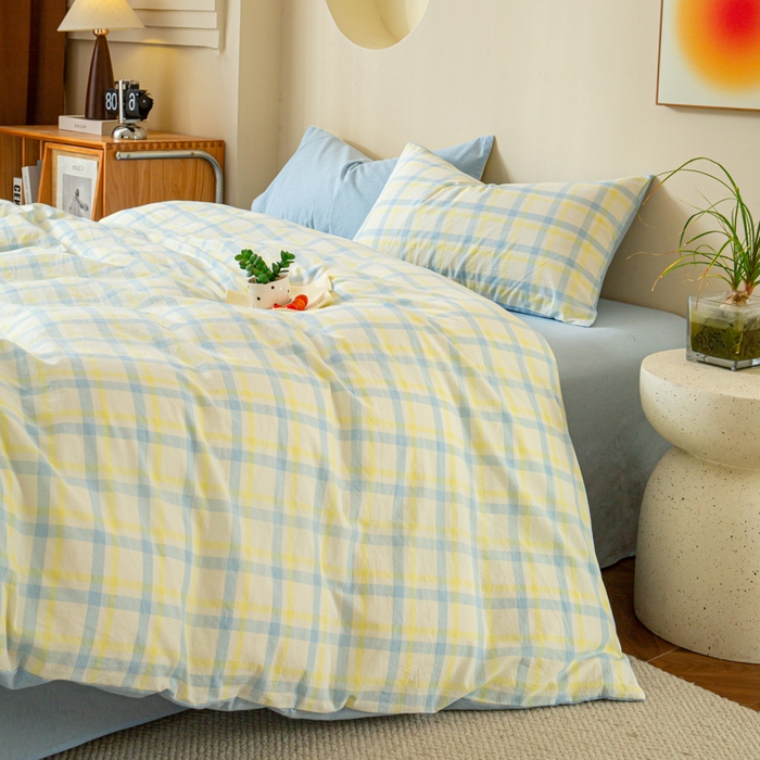 91家纺网 家纺一手货源 找家纺 优米家纺 2025新款色织全棉纯棉40支水洗四件套及床单系列-四件套 欢乐歌兰