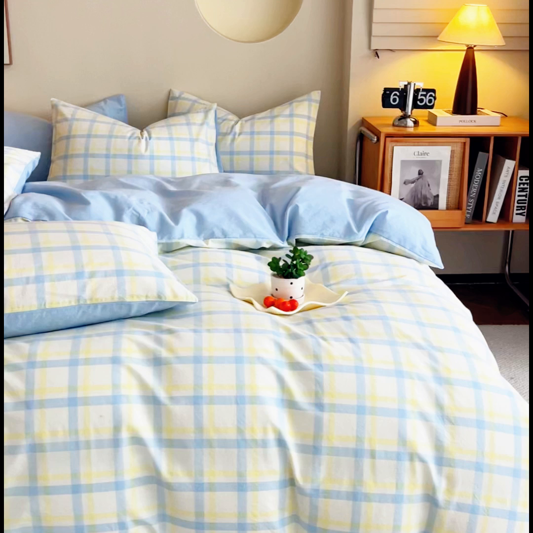 91家纺网 家纺一手货源 找家纺 优米家纺 2025新款色织全棉纯棉40支水洗四件套及床单系列-四件套 欢乐歌兰