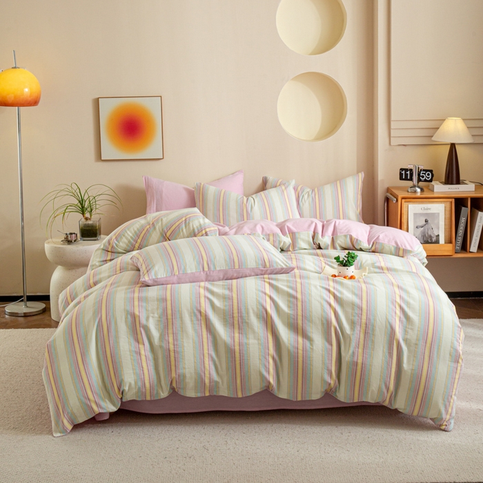 91家纺网 家纺一手货源 找家纺 优米家纺 2025新款色织全棉纯棉40支水洗四件套及床单系列-四件套 锦素粉