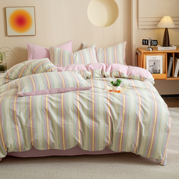 91家纺网 家纺一手货源 找家纺 优米家纺 2025新款色织全棉纯棉40支水洗四件套及床单系列-四件套 锦素粉