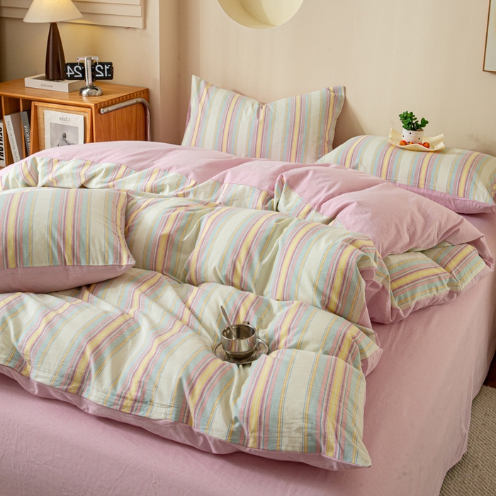 91家纺网 家纺一手货源 找家纺 优米家纺 2025新款色织全棉纯棉40支水洗四件套及床单系列-四件套 锦素粉