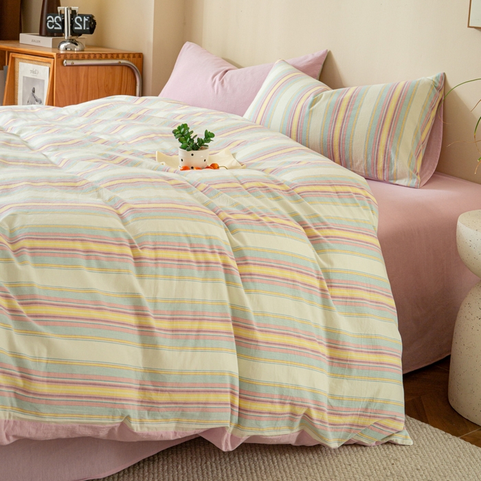 91家纺网 家纺一手货源 找家纺 优米家纺 2025新款色织全棉纯棉40支水洗四件套及床单系列-四件套 锦素粉