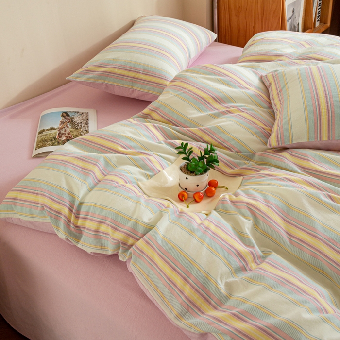 91家纺网 家纺一手货源 找家纺 优米家纺 2025新款色织全棉纯棉40支水洗四件套及床单系列-四件套 锦素粉