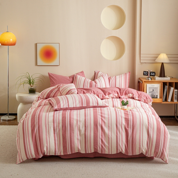 91家纺网 家纺一手货源 找家纺 优米家纺 2025新款色织全棉纯棉40支水洗四件套及床单系列-四件套 麦田粉