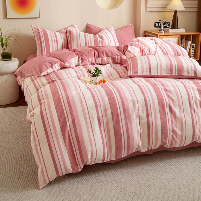 91家纺网 家纺一手货源 找家纺 优米家纺 2025新款色织全棉纯棉40支水洗四件套及床单系列-四件套 麦田粉