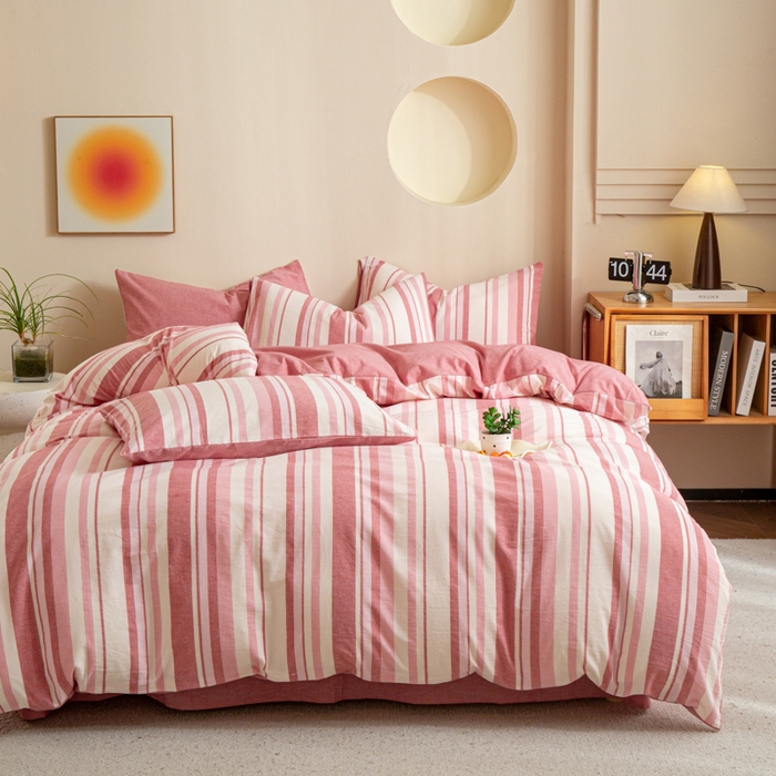 91家纺网 家纺一手货源 找家纺 优米家纺 2025新款色织全棉纯棉40支水洗四件套及床单系列-四件套 麦田粉