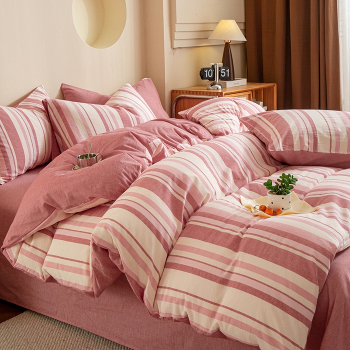 91家纺网 家纺一手货源 找家纺 优米家纺 2025新款色织全棉纯棉40支水洗四件套及床单系列-四件套 麦田粉