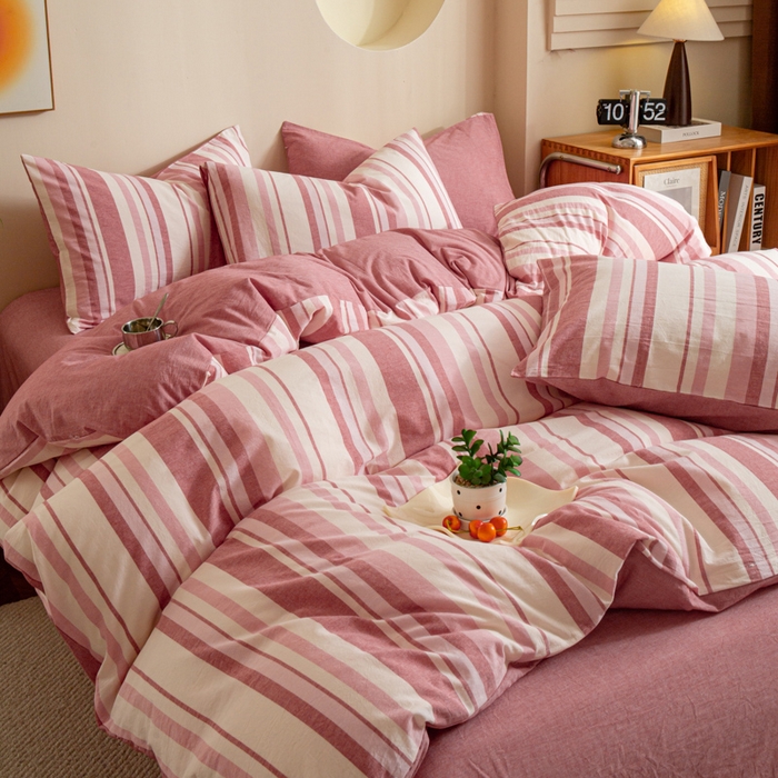 91家纺网 家纺一手货源 找家纺 优米家纺 2025新款色织全棉纯棉40支水洗四件套及床单系列-四件套 麦田粉