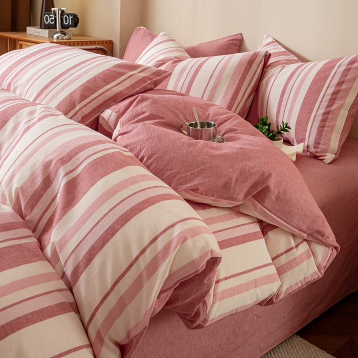 91家纺网 家纺一手货源 找家纺 优米家纺 2025新款色织全棉纯棉40支水洗四件套及床单系列-四件套 麦田粉