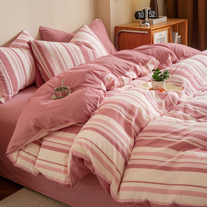 91家纺网 家纺一手货源 找家纺 优米家纺 2025新款色织全棉纯棉40支水洗四件套及床单系列-四件套 麦田粉