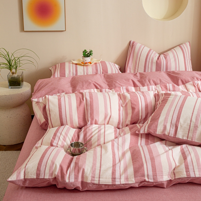 91家纺网 家纺一手货源 找家纺 优米家纺 2025新款色织全棉纯棉40支水洗四件套及床单系列-四件套 麦田粉