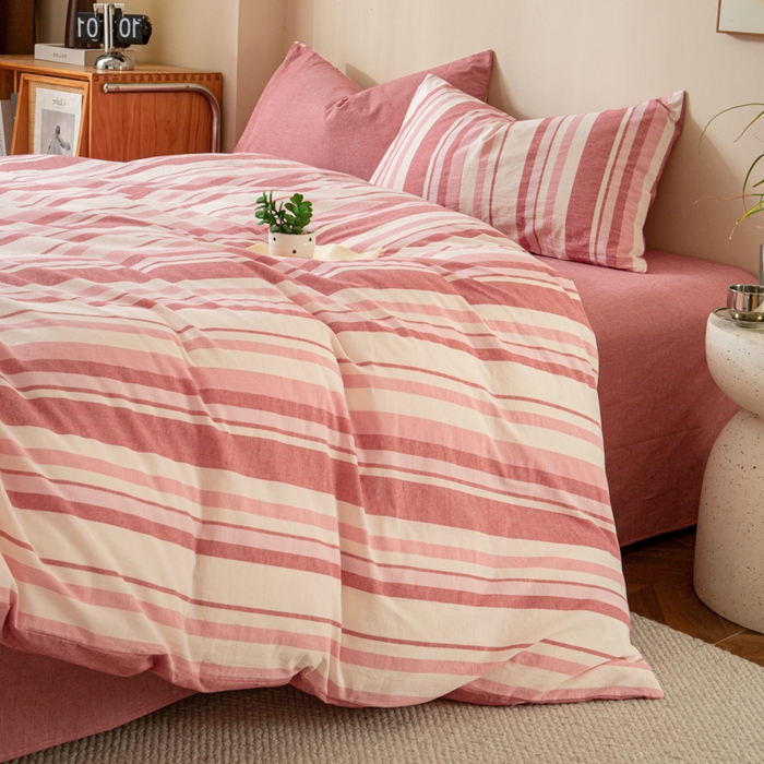 91家纺网 家纺一手货源 找家纺 优米家纺 2025新款色织全棉纯棉40支水洗四件套及床单系列-四件套 麦田粉