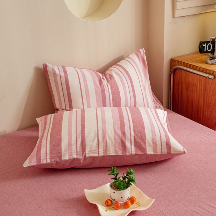 91家纺网 家纺一手货源 找家纺 优米家纺 2025新款色织全棉纯棉40支水洗四件套及床单系列-四件套 麦田粉