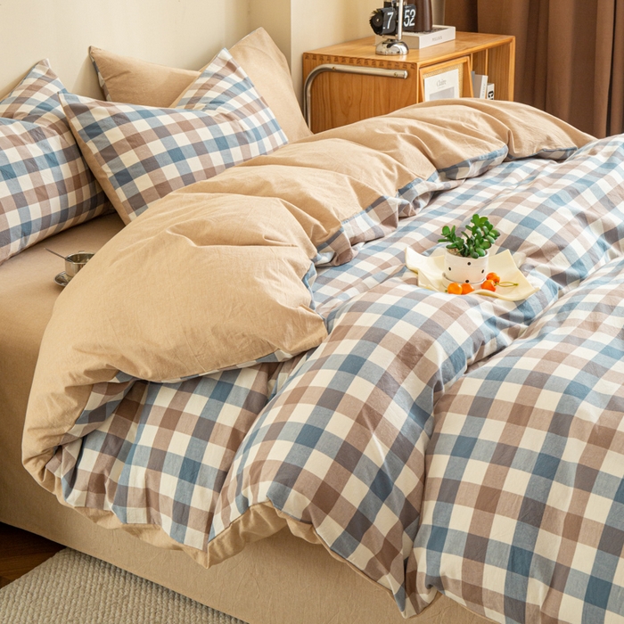 91家纺网 家纺一手货源 找家纺 优米家纺 2025新款色织全棉纯棉40支水洗四件套及床单系列-四件套 麦丫咖