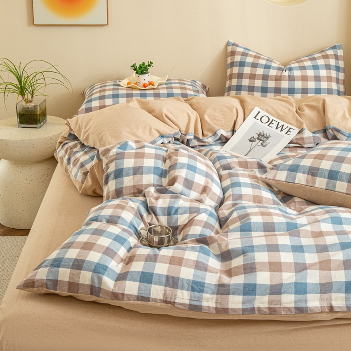 91家纺网 家纺一手货源 找家纺 优米家纺 2025新款色织全棉纯棉40支水洗四件套及床单系列-四件套 麦丫咖