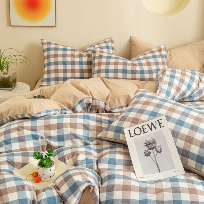 91家纺网 家纺一手货源 找家纺 优米家纺 2025新款色织全棉纯棉40支水洗四件套及床单系列-四件套 麦丫咖