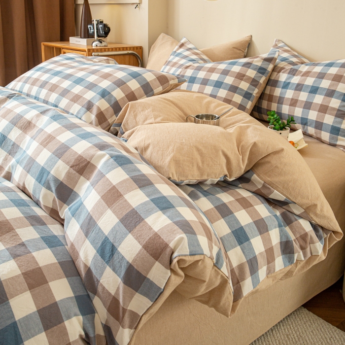 91家纺网 家纺一手货源 找家纺 优米家纺 2025新款色织全棉纯棉40支水洗四件套及床单系列-四件套 麦丫咖