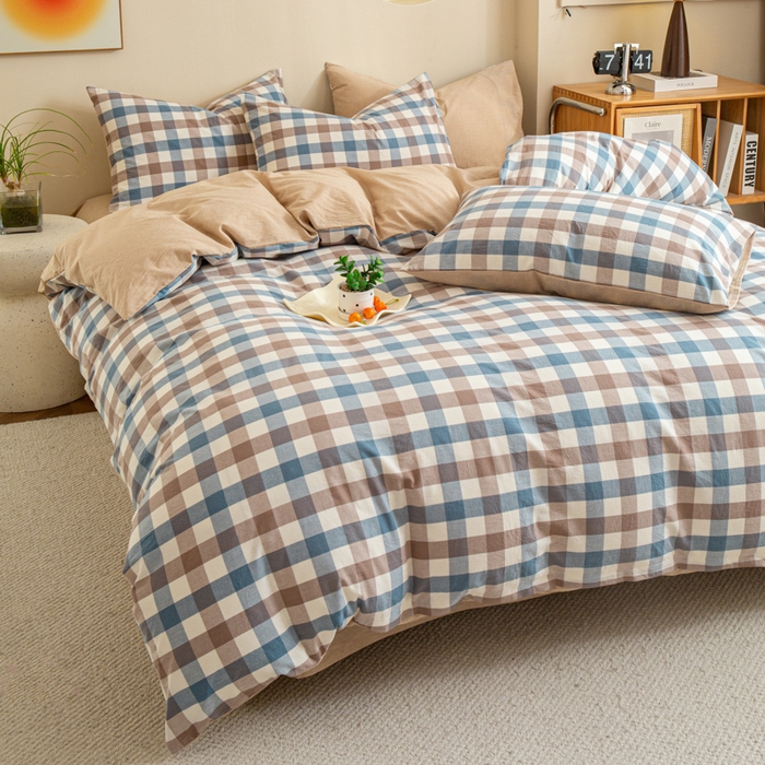 91家纺网 家纺一手货源 找家纺 优米家纺 2025新款色织全棉纯棉40支水洗四件套及床单系列-四件套 麦丫咖