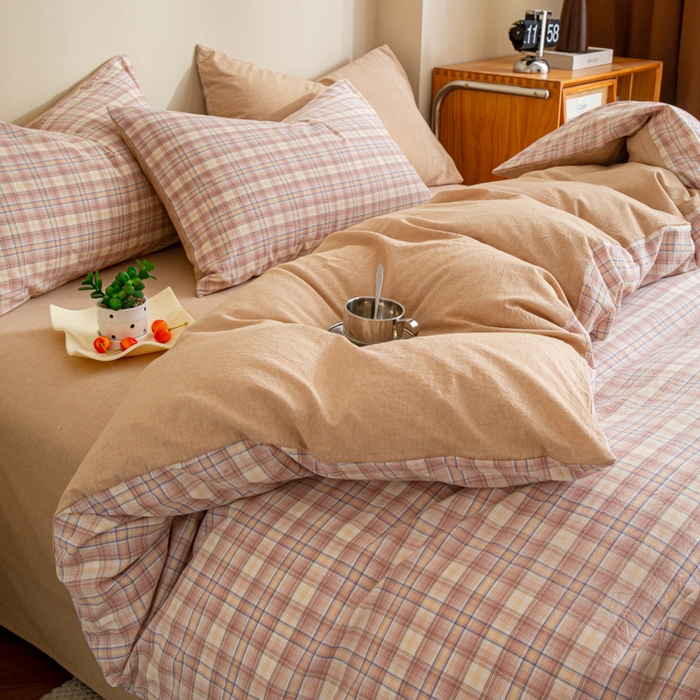 优米家纺 2025新款色织全棉纯棉40支水洗四件套及床单系列-四件套 暮光粉