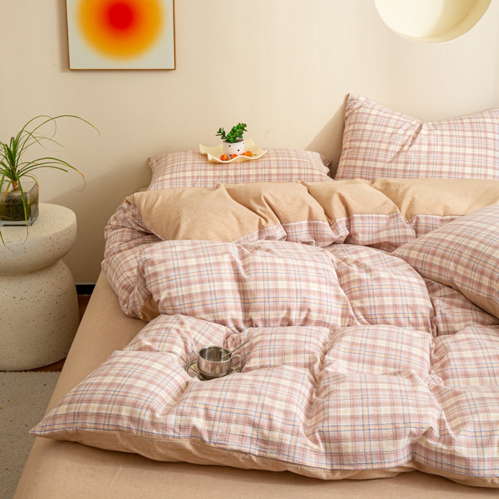 91家纺网 家纺一手货源 找家纺 优米家纺 2025新款色织全棉纯棉40支水洗四件套及床单系列-四件套 暮光粉