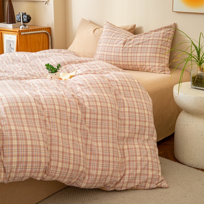 91家纺网 家纺一手货源 找家纺 优米家纺 2025新款色织全棉纯棉40支水洗四件套及床单系列-四件套 暮光粉