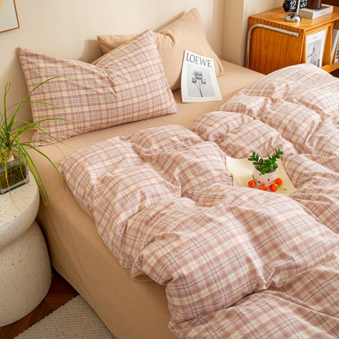 91家纺网 家纺一手货源 找家纺 优米家纺 2025新款色织全棉纯棉40支水洗四件套及床单系列-四件套 暮光粉