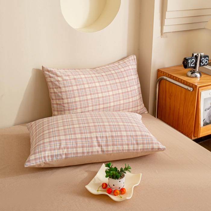 91家纺网 家纺一手货源 找家纺 优米家纺 2025新款色织全棉纯棉40支水洗四件套及床单系列-四件套 暮光粉