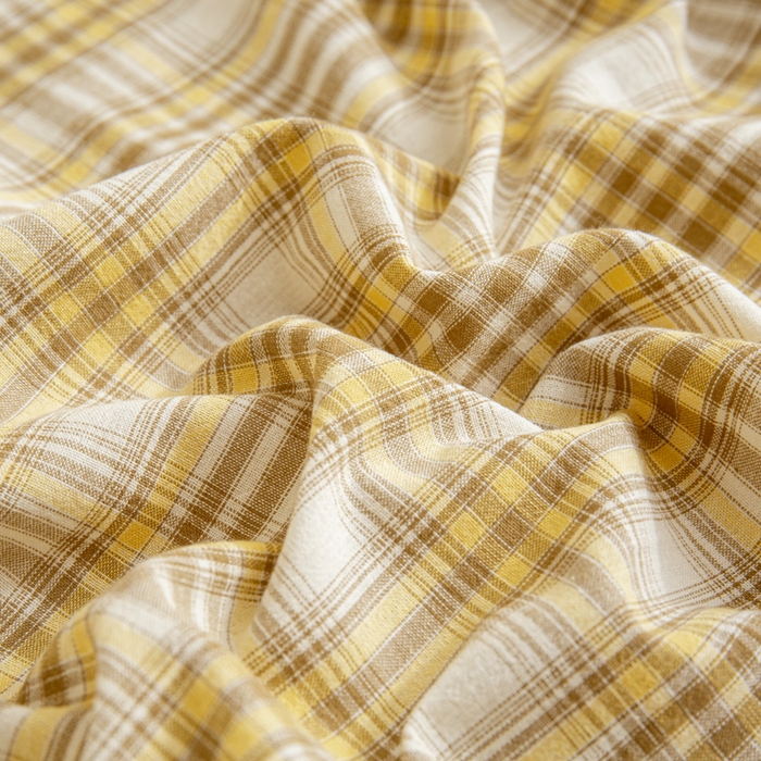 91家纺网 家纺一手货源 找家纺 优米家纺 2025新款色织全棉纯棉40支水洗四件套及床单系列-四件套 柠檬黄+咖