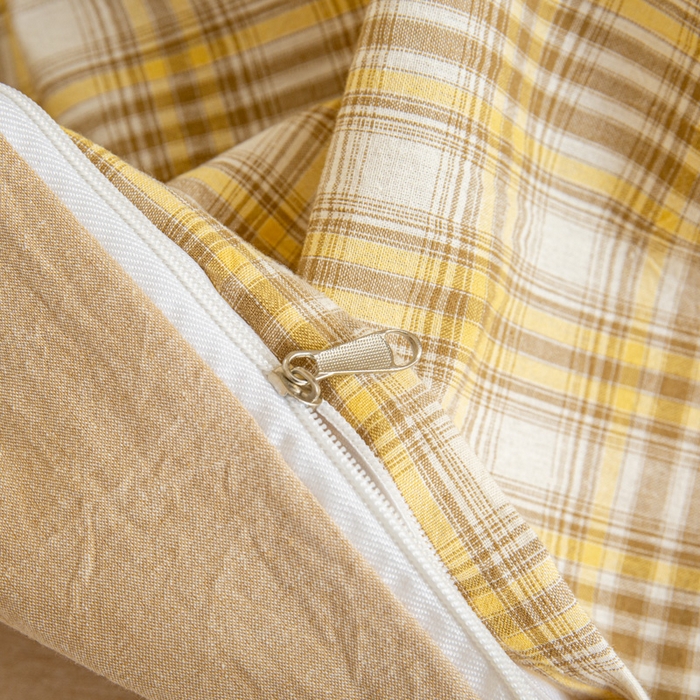 91家纺网 家纺一手货源 找家纺 优米家纺 2025新款色织全棉纯棉40支水洗四件套及床单系列-四件套 柠檬黄+咖