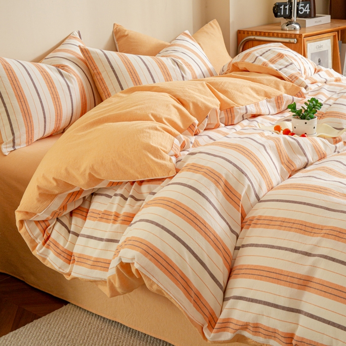 91家纺网 家纺一手货源 找家纺 优米家纺 2025新款色织全棉纯棉40支水洗四件套及床单系列-四件套 泡芙桔