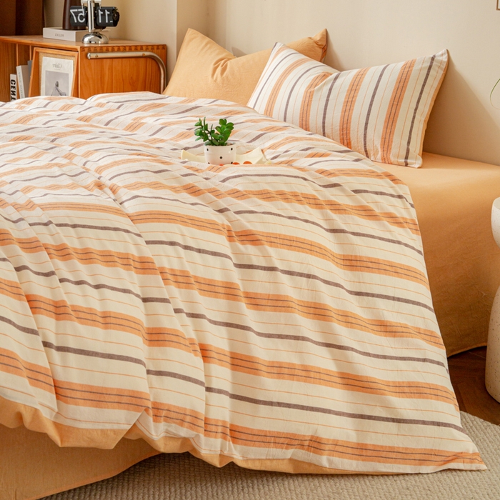 91家纺网 家纺一手货源 找家纺 优米家纺 2025新款色织全棉纯棉40支水洗四件套及床单系列-四件套 泡芙桔