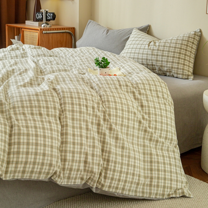 91家纺网 家纺一手货源 找家纺 优米家纺 2025新款色织全棉纯棉40支水洗四件套及床单系列-四件套 泊雅灰