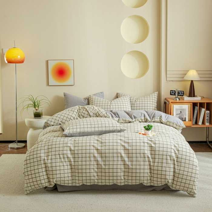 91家纺网 家纺一手货源 找家纺 优米家纺 2025新款色织全棉纯棉40支水洗四件套及床单系列-四件套 泊雅灰