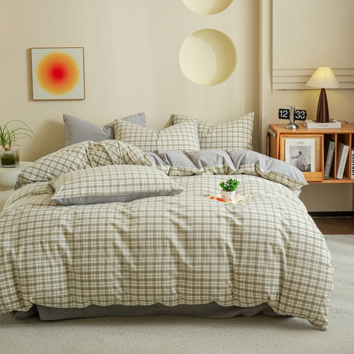 91家纺网 家纺一手货源 找家纺 优米家纺 2025新款色织全棉纯棉40支水洗四件套及床单系列-四件套 泊雅灰