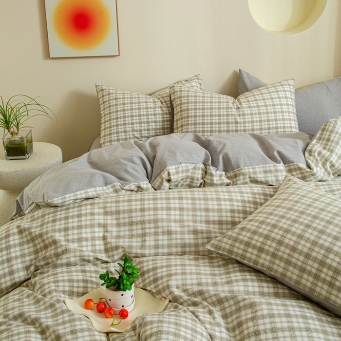 91家纺网 家纺一手货源 找家纺 优米家纺 2025新款色织全棉纯棉40支水洗四件套及床单系列-四件套 泊雅灰