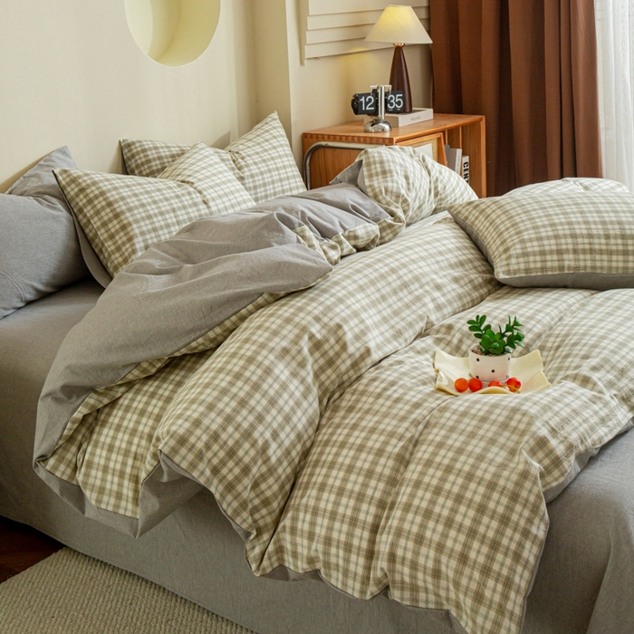 91家纺网 家纺一手货源 找家纺 优米家纺 2025新款色织全棉纯棉40支水洗四件套及床单系列-四件套 泊雅灰