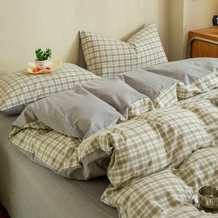 91家纺网 家纺一手货源 找家纺 优米家纺 2025新款色织全棉纯棉40支水洗四件套及床单系列-四件套 泊雅灰