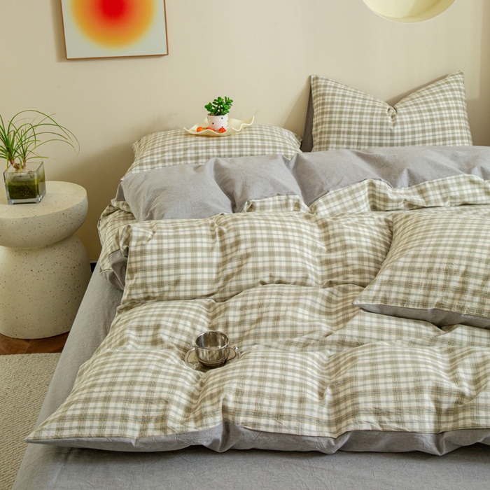 91家纺网 家纺一手货源 找家纺 优米家纺 2025新款色织全棉纯棉40支水洗四件套及床单系列-四件套 泊雅灰