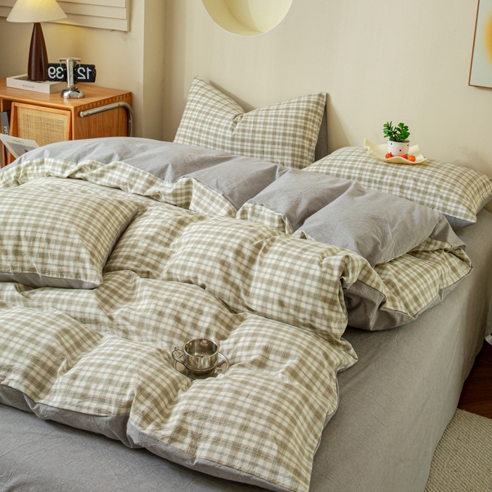 91家纺网 家纺一手货源 找家纺 优米家纺 2025新款色织全棉纯棉40支水洗四件套及床单系列-四件套 泊雅灰