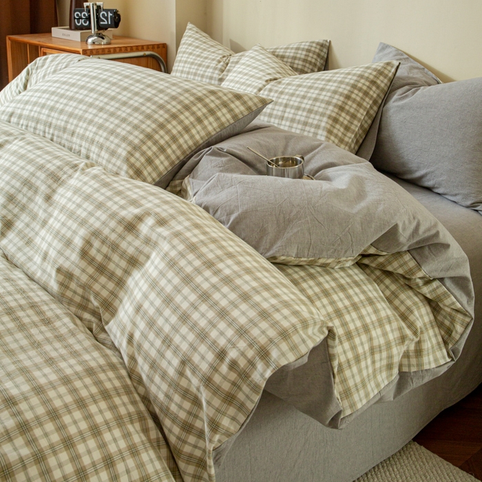 91家纺网 家纺一手货源 找家纺 优米家纺 2025新款色织全棉纯棉40支水洗四件套及床单系列-四件套 泊雅灰