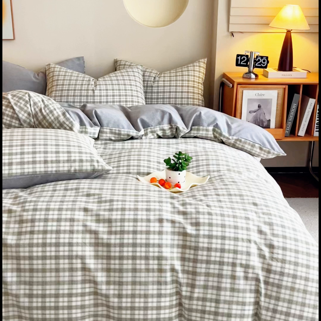 91家纺网 家纺一手货源 找家纺 优米家纺 2025新款色织全棉纯棉40支水洗四件套及床单系列-四件套 泊雅灰