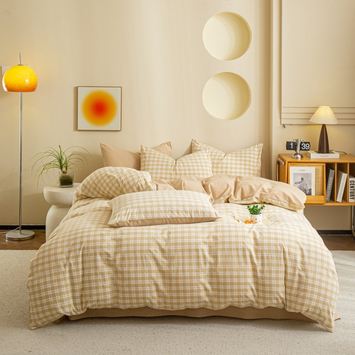 91家纺网 家纺一手货源 找家纺 优米家纺 2025新款色织全棉纯棉40支水洗四件套及床单系列-四件套 圣代咖