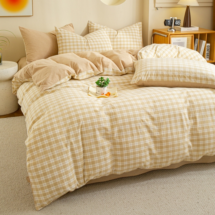 91家纺网 家纺一手货源 找家纺 优米家纺 2025新款色织全棉纯棉40支水洗四件套及床单系列-四件套 圣代咖