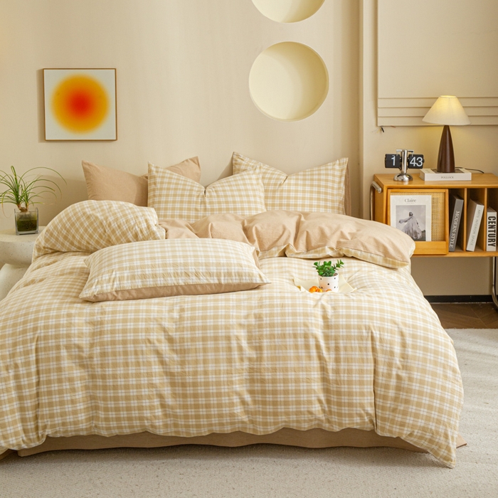 91家纺网 家纺一手货源 找家纺 优米家纺 2025新款色织全棉纯棉40支水洗四件套及床单系列-四件套 圣代咖