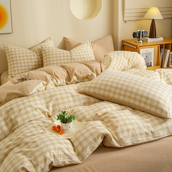 91家纺网 家纺一手货源 找家纺 优米家纺 2025新款色织全棉纯棉40支水洗四件套及床单系列-四件套 圣代咖