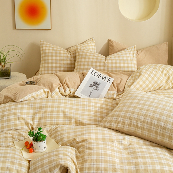 91家纺网 家纺一手货源 找家纺 优米家纺 2025新款色织全棉纯棉40支水洗四件套及床单系列-四件套 圣代咖