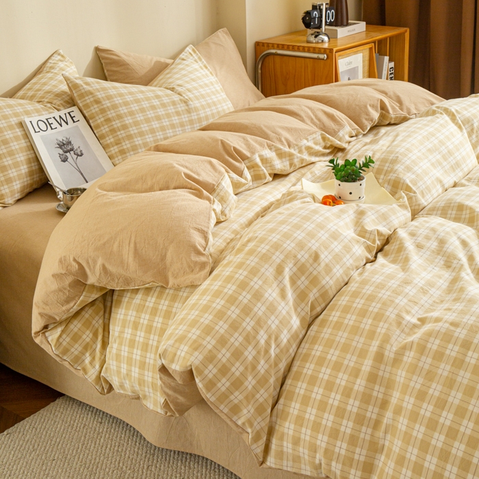 91家纺网 家纺一手货源 找家纺 优米家纺 2025新款色织全棉纯棉40支水洗四件套及床单系列-四件套 圣代咖