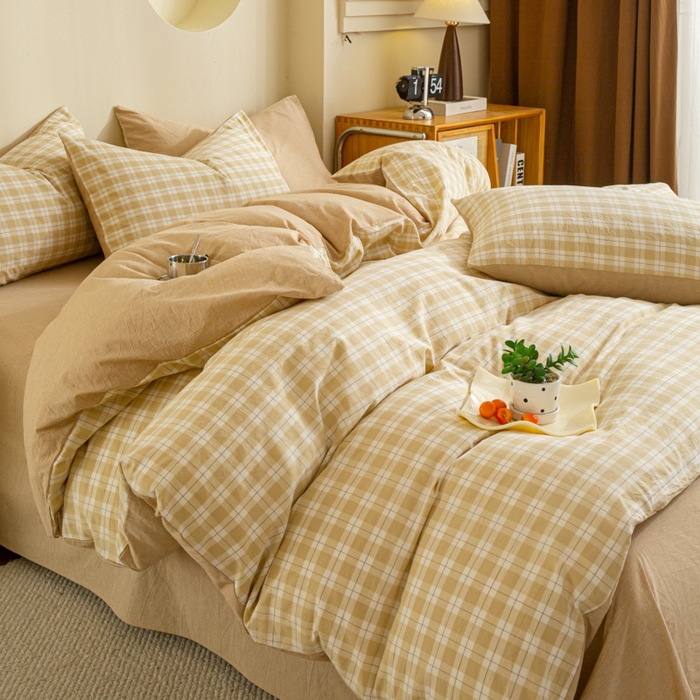 91家纺网 家纺一手货源 找家纺 优米家纺 2025新款色织全棉纯棉40支水洗四件套及床单系列-四件套 圣代咖